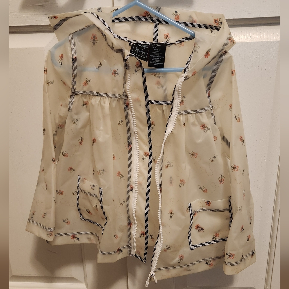 Cynthia Rowley Cream Clear Raincoat with Navy Trim and Petite Floral Print